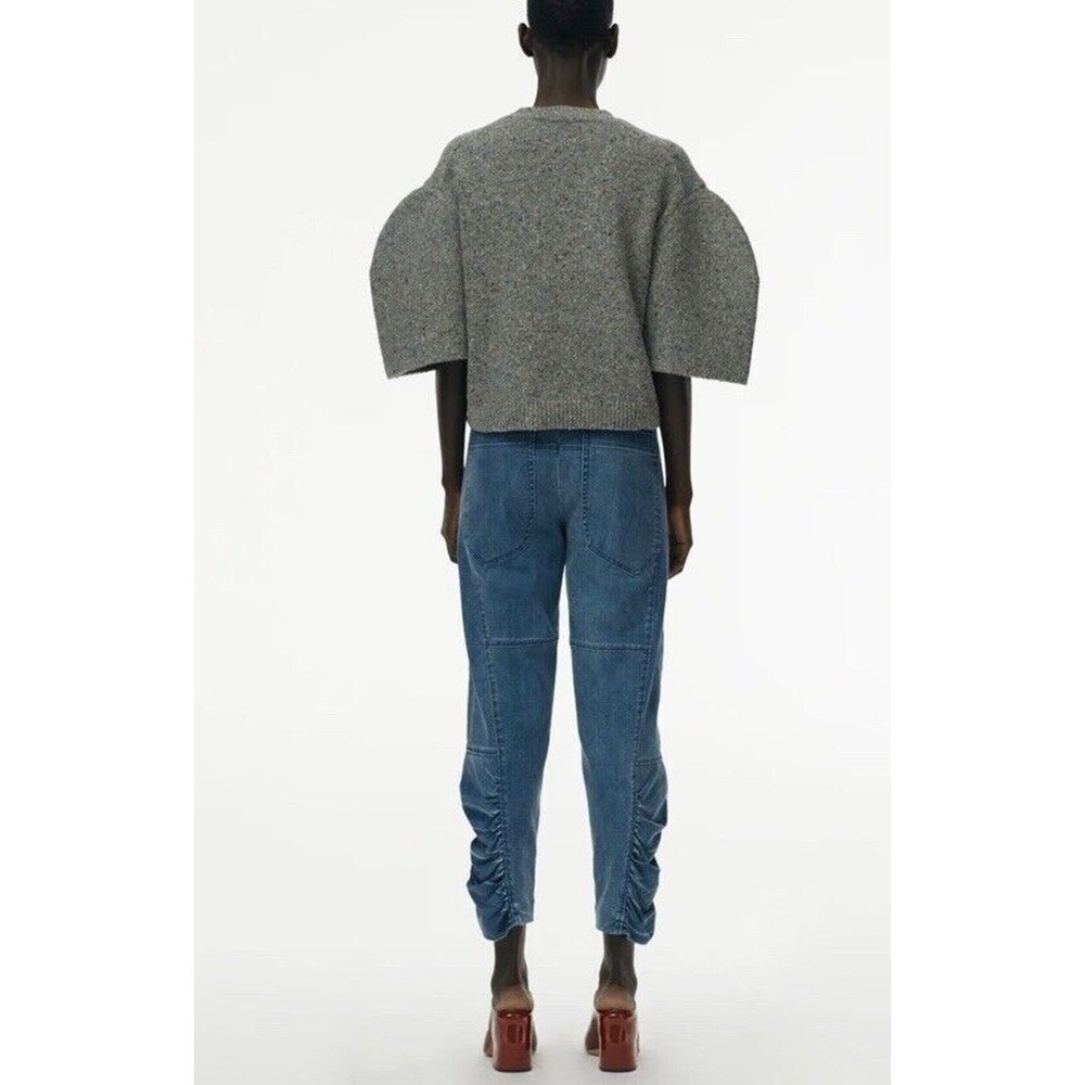 Tibi Jeans Size 6 Vintage Stone Slouchy Rouched Blue Cropped Denim Pants Women’s - Picture 2 of 16